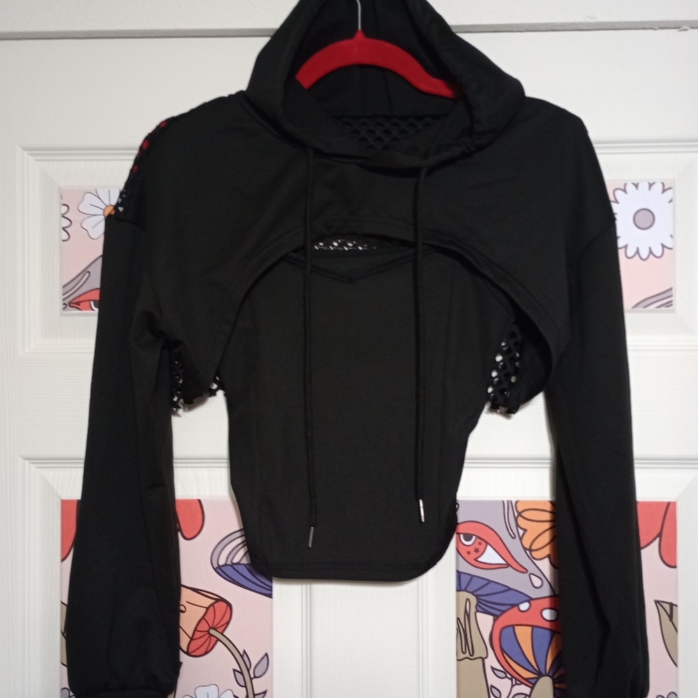 Chic Hoodie with Mesh Details And Tank Top 2pcs Perfect For Summer